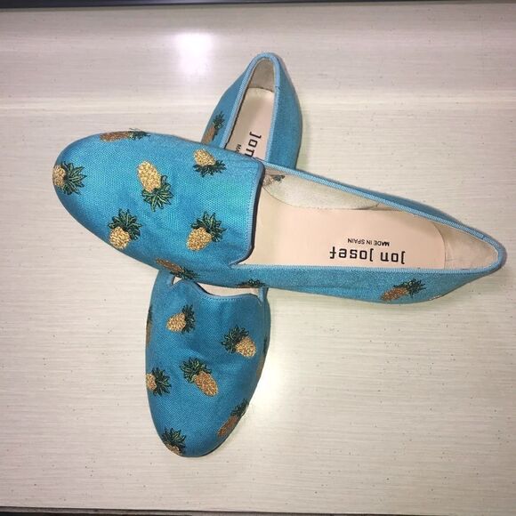 Jon Josef Pineapple Turquoise Linen Flat-5.5 - Picture 6 of 8